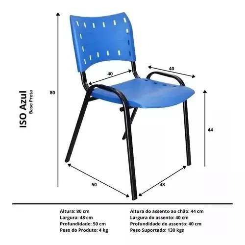 Jogo Mesa 1,20x70 Preta para Sorveterias e Restaurantes com 4 Cadeiras Iso Azul - 5