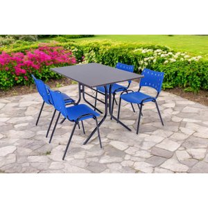 Jogo Mesa 1,20x70 Preta para Sorveterias e Restaurantes com 4 Cadeiras Iso Azul