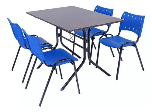 Jogo Mesa 1,20x70 Preta Para Sorveterias e Restaurantes Com 4 Cadeiras Iso Azul