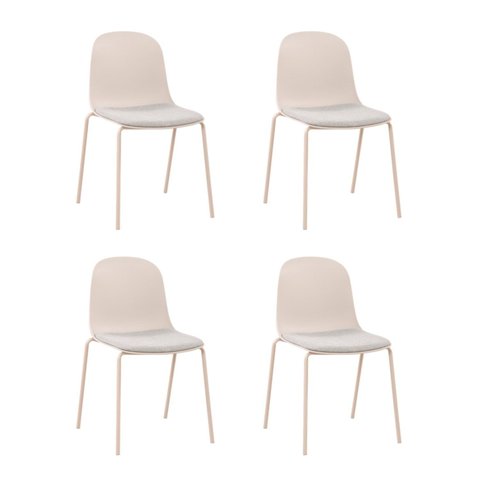 Kit com 4 Cadeiras Bilbao Assento em Polipropileno com Almofada e Base Aço com Pintura Epóxi - Nude