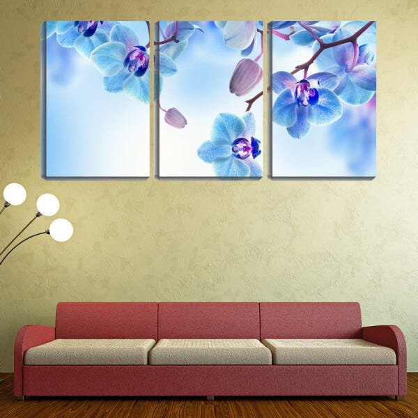 Quadro canvas 55x110 flores delicadas azuis - 2
