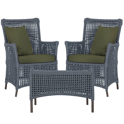 2 Poltronas e 1 Mesa Igapó em Alumínio Pintura Marrom Corda Náutica Estofado 13