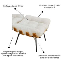 Poltrona Sala Estar Decorativa Costela de Adão com Puff Luxo: Poltrona Costela Linho Cru - 8