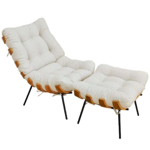 Poltrona Sala Estar Decorativa Costela de Adão com Puff Luxo: Poltrona Costela Linho Cru