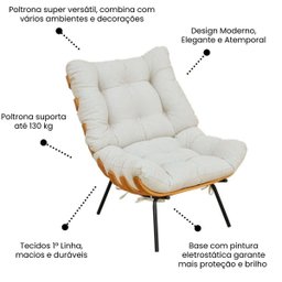 Poltrona Sala Estar Decorativa Costela de Adão com Puff Luxo: Poltrona Costela Linho Cru - 7