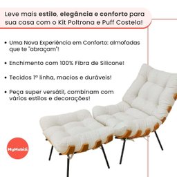 Poltrona Sala Estar Decorativa Costela de Adão com Puff Luxo: Poltrona Costela Linho Cru - 10