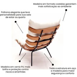 Poltrona Sala Estar Decorativa Costela de Adão com Puff Luxo: Poltrona Costela Linho Cru - 9