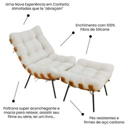 Poltrona Sala Estar Decorativa Costela de Adão com Puff Luxo: Poltrona Costela Linho Cru - 6