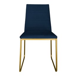 Kit 6 Cadeiras de Jantar Estofada Lille Base Gold Veludo Azul Marinho - Montanaris Decor - 2