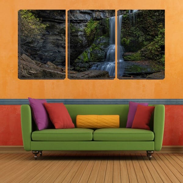 Quadro canvas 30x66 cachoeira deslizando na pedra - 2