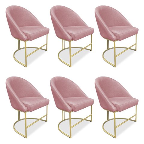 Kit 06 Cadeiras Poltrona de Jantar Bela Veludo Base Metálica Industrial Dourado - Pallazio