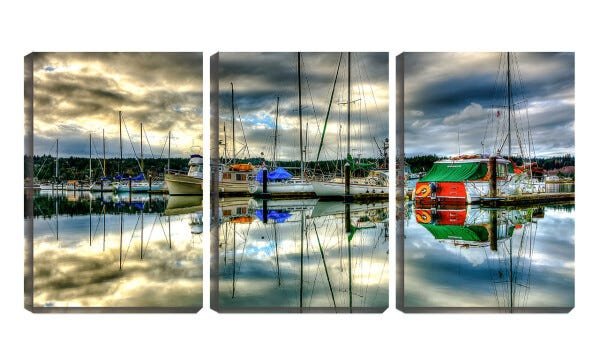 Quadro canvas 30x66 barcos de pesca refletidos - 1