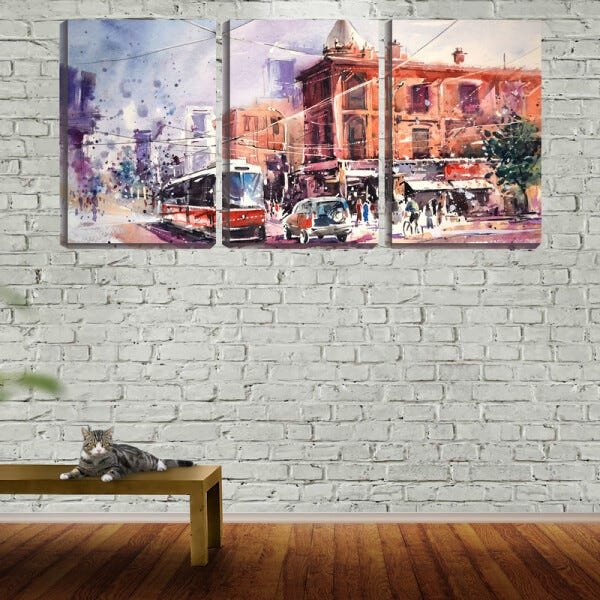 Quadro canvas 30x66 arte bondinho na cidade - 2