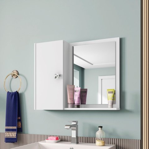 Espelheira Genova Armário 2 Prateleiras P/ Banheiro Clean:branco