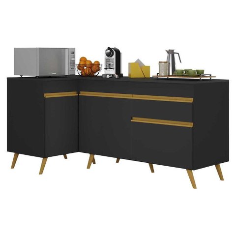 Kit Armário de Cozinha Balcão Canto 90cm e Gabinete Pia 120cm Veneza Multimóveis Mp2157 Preto/
