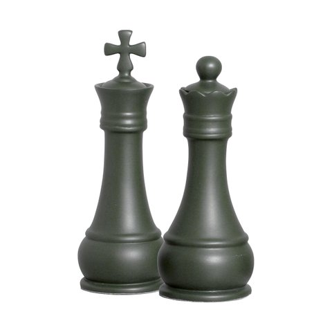Dupla Peça de Xadrez Decorativa de Cerâmica Rei e Rainha para Sala Verde Lúpulo