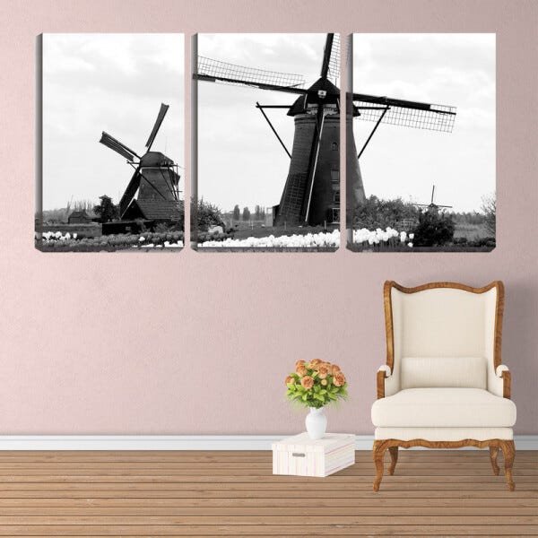 Quadro canvas 30x66 moinho pb na holanda - 2