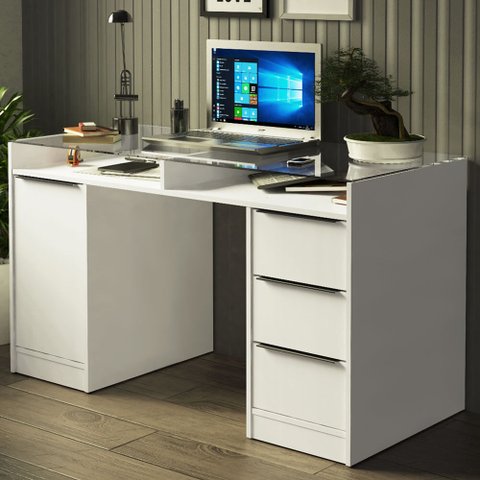 Escrivaninha 1 Porta e 3 Gavetas Madesa Chicago Branco Cor:branco