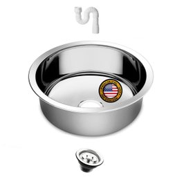 Cuba Redonda Cozinha 25 Cm Aço Inox 304 com Válvula e Sifão - 1
