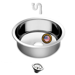 Cuba Redonda Cozinha 25 Cm Aço Inox 304 com Válvula e Sifão