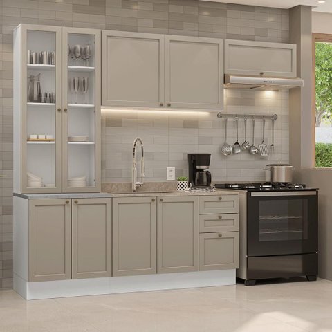 Armário de Cozinha Completa 270 cm Branco/Crema Vik Madesa 05
