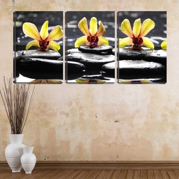 Quadro canvas 68x126 flores amarelas entre pedras - 2