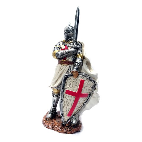 Cavaleiro Medieval Templario com Escudo 00066 Prateado