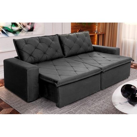 Sofá Cama Retrátil Reclinável 2,50m Bangkok Suede Velut Cinza Molas no Assento - King House