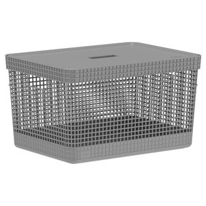 Cesto Caixa Organizadora Grid 20lts com Tampa ou Martiplast Cor:cinza