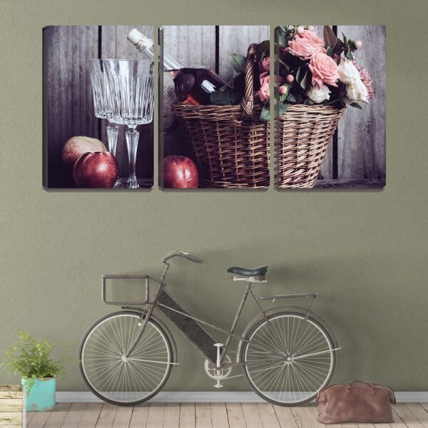 Quadro canvas 55x110 bebida e flores no cesto - 2