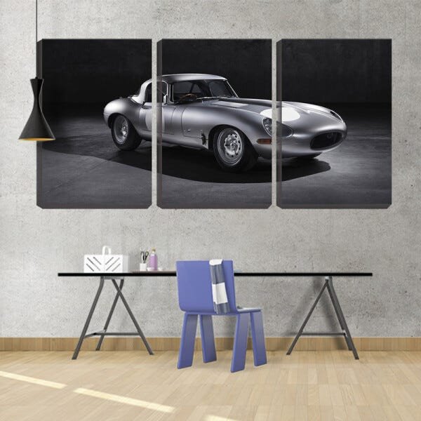 Quadro canvas 55x110 antigo carro prata - 2