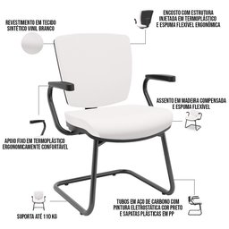 Cadeira de Escritório Fixa Executiva Office Preto Slim Baixa Flexi P03 Vinil Branco - Lyam - 4