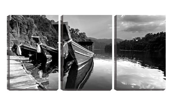 Quadro canvas 30x66 barcos no lago da tailândia - 1