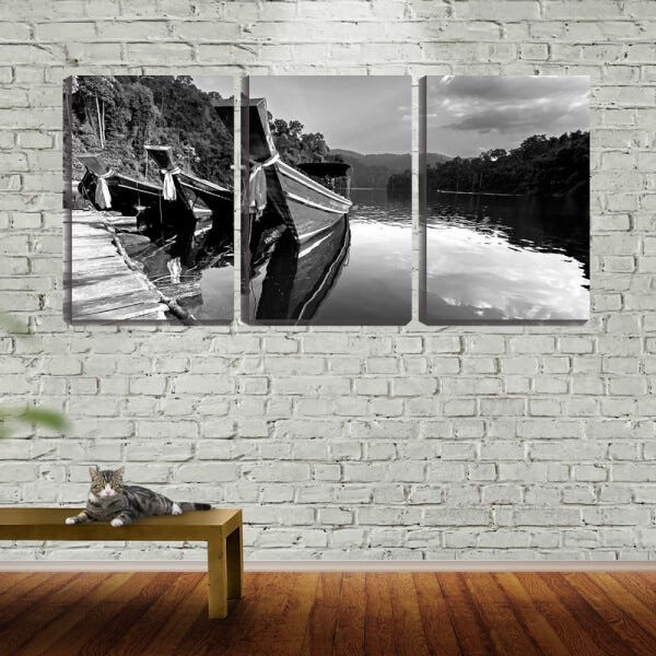 Quadro canvas 30x66 barcos no lago da tailândia - 2
