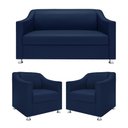 Ver imagem 2 de Kit Sofá 2 Lugares Namoradeira com 2 Poltronas de Barbearia Azul-marinho