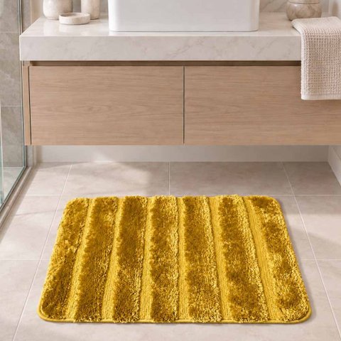 Tapete Piso de Banheiro Europeu 1 Peça Antiderrapante Macio Fácil de Lavar Amarelo