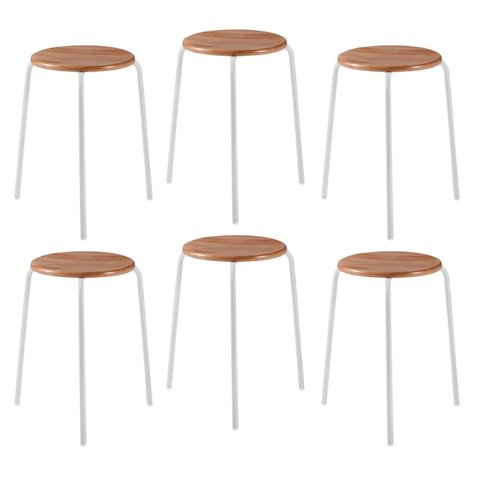 Kit 6 Banquetas para Cozinha com Base de Aço Cumbuca Branco/Nature