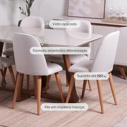 Conjunto de Jantar Mesa Retangular com Vidro Bennett 6 Cadeiras New Drop - Natural C/ Bege - 2