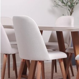 Conjunto de Jantar Mesa Retangular com Vidro Bennett 6 Cadeiras New Drop - Natural C/ Bege - 4