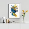 Quadro Decorativo Mulher Borboletas Azul e Amarelo 33x24cm - com Vidro:madeira Branca - 1