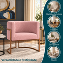 Ver imagem 4 de Poltrona Decorativa Luna Bouclé Premium para Sala Escritório Recepção Base Circular em Ferro Madeira
