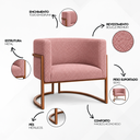 Ver imagem 6 de Poltrona Decorativa Luna Bouclé Premium para Sala Escritório Recepção Base Circular em Ferro Madeira