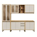 Ver imagem 3 de Armário de Cozinha Completa 5 Peças 12 Portas com Vidro e Tampo 100% MDF Barbados Espresso Móveis Bege/Amêndoa/Off White