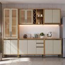 Ver imagem 1 de Armário de Cozinha Completa 5 Peças 12 Portas com Vidro e Tampo 100% MDF Barbados Espresso Móveis Bege/Amêndoa/Off White