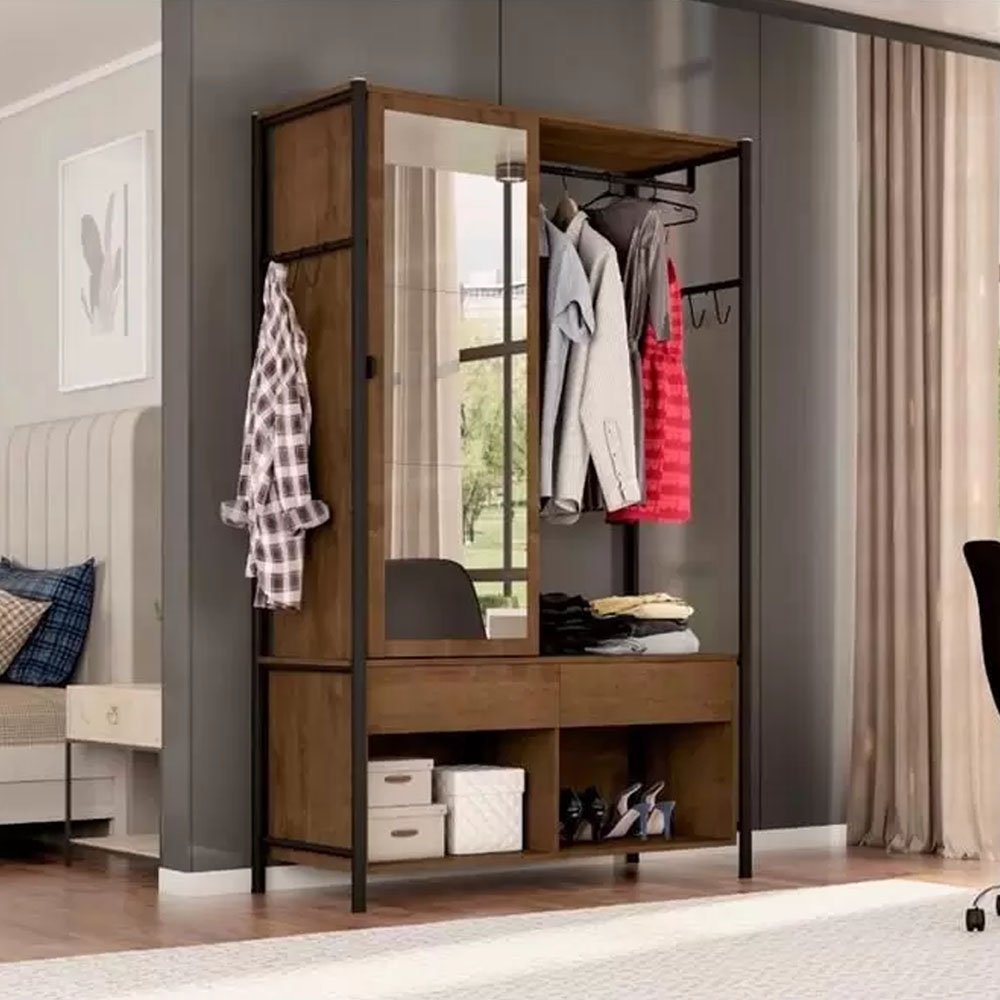 Guarda Roupa Solteiro New Barcelona Closet 2 Gavetas com Espelho Preto ...