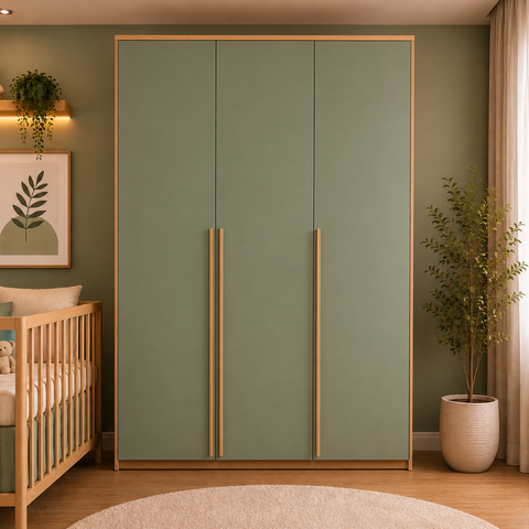 Guarda Roupa 3 Portas Verde Laqueado com Carvalho Malva | MDF 18mm
