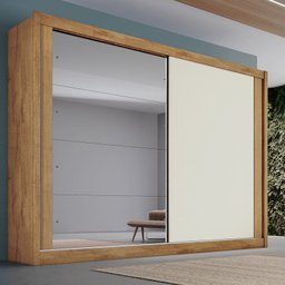 Guarda Roupa Casal com Espelho 2 Portas 4 Gavetas - Creta-Amêndoa/Off White - Móveis Europa - 1