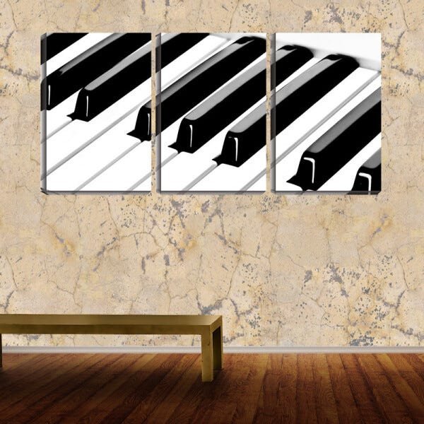 Quadro canvas 30x66 teclas preto e branco de piano - 1