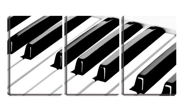 Quadro canvas 30x66 teclas preto e branco de piano - 2