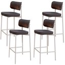 Ver imagem 1 de Kit 04 Banquetas Alta Bar Cozinha Sala de Jantar Aço Branco Kaira C01 Linho Preto Courino Café -
